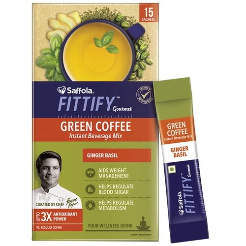 Saffola FITTIFY Gourmet Green Coffee Instant Beverage Mix - Ginger Basil, 15 Sachets Box-1.webp